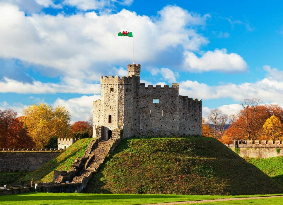 cardiff castle travel destination on hill