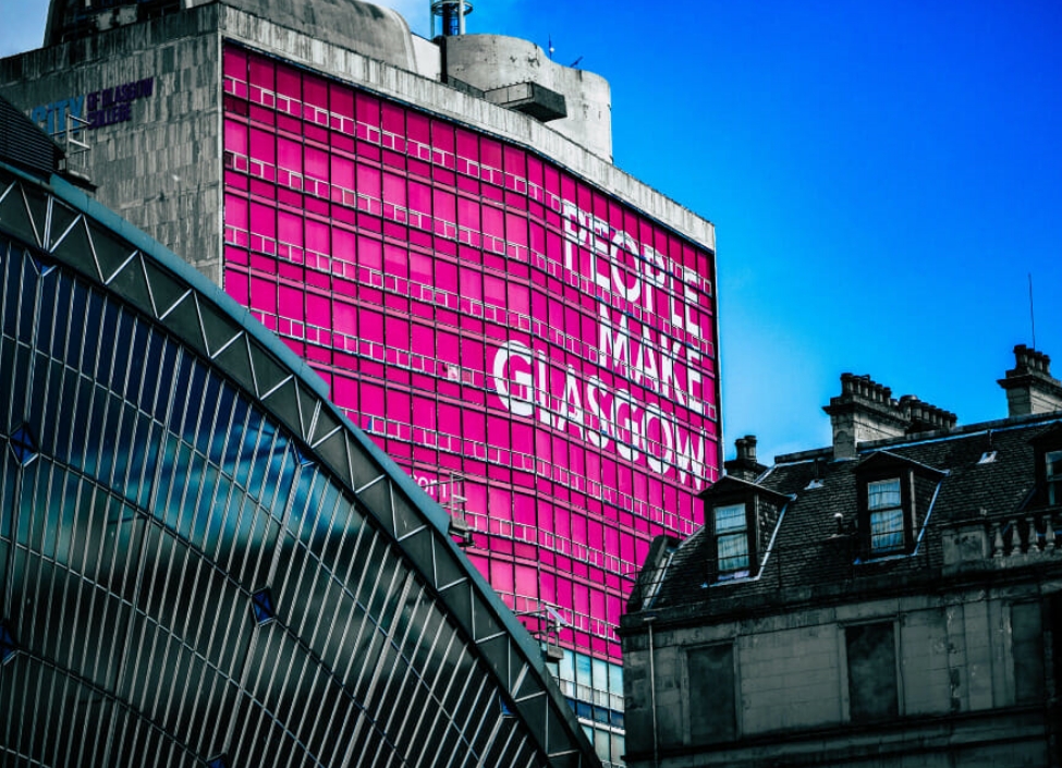 glasgow queen street station with concrete building behind